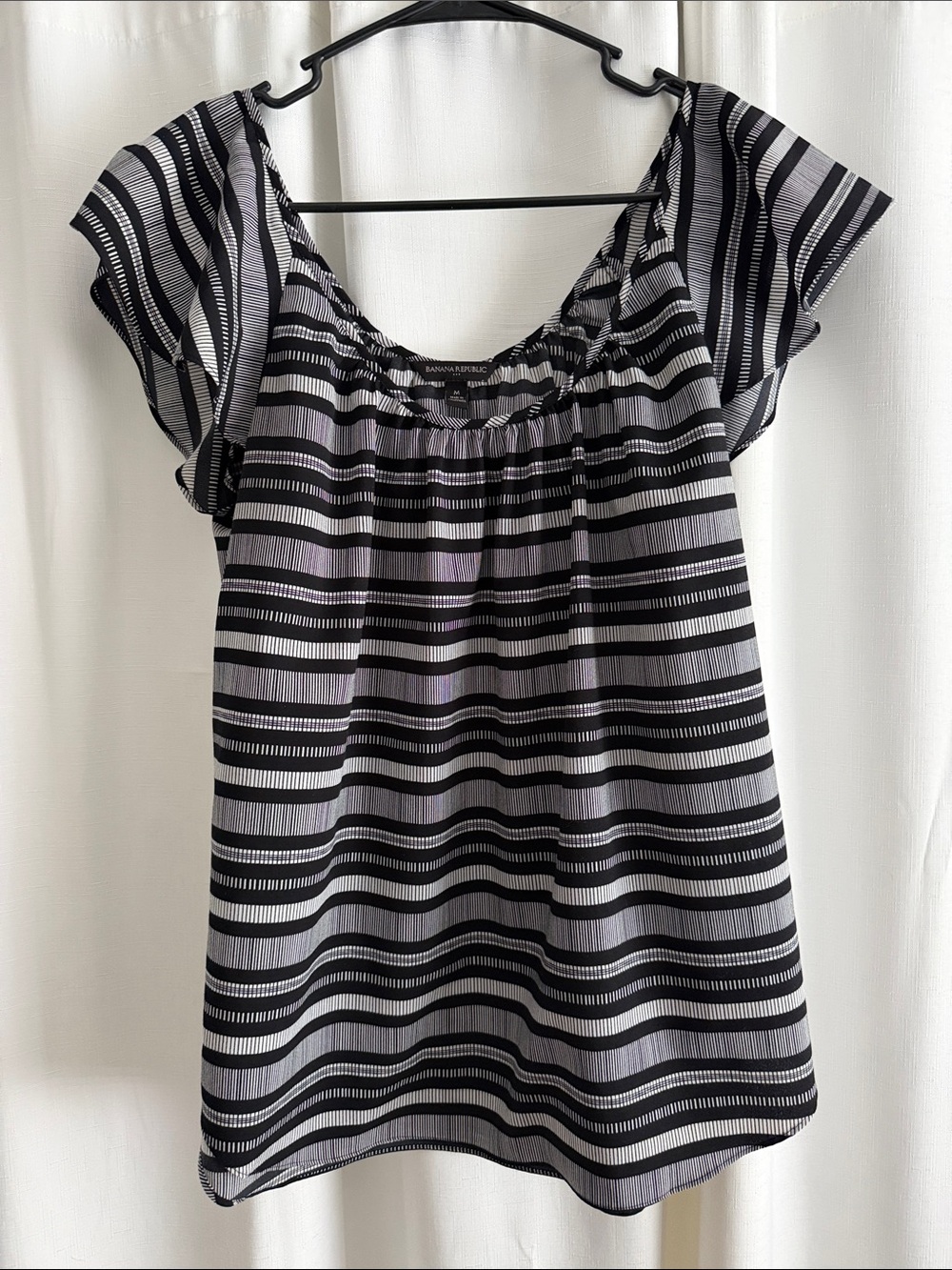 Banana Republic Black and White Striped Flutter Sleeve Top